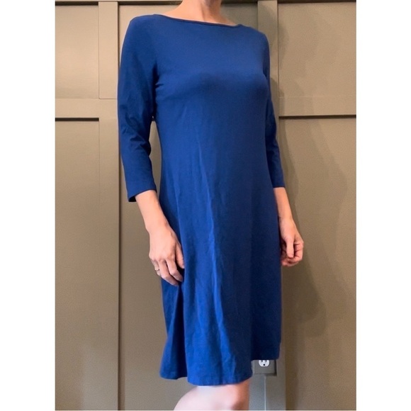 GARNET Hill Stretch Jersey Bateau Neck Dress 3/4 Sleeves Cobalt Blue Size Small - Picture 3 of 10